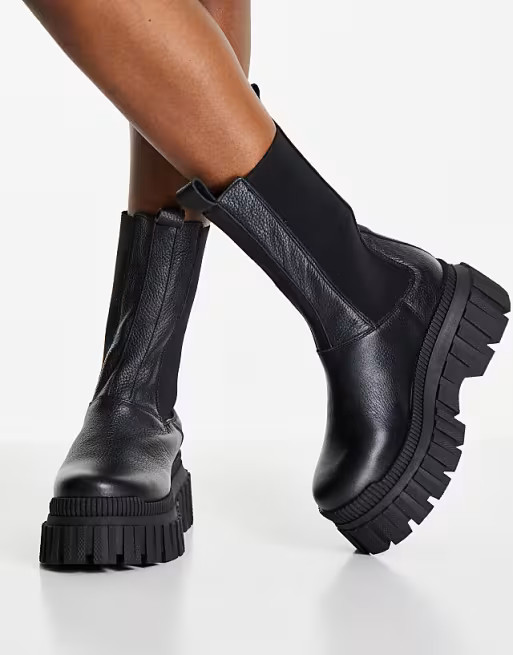 ASOS DESIGN Addison premium chunky leather Chelsea boots in black | ASOS (Global)