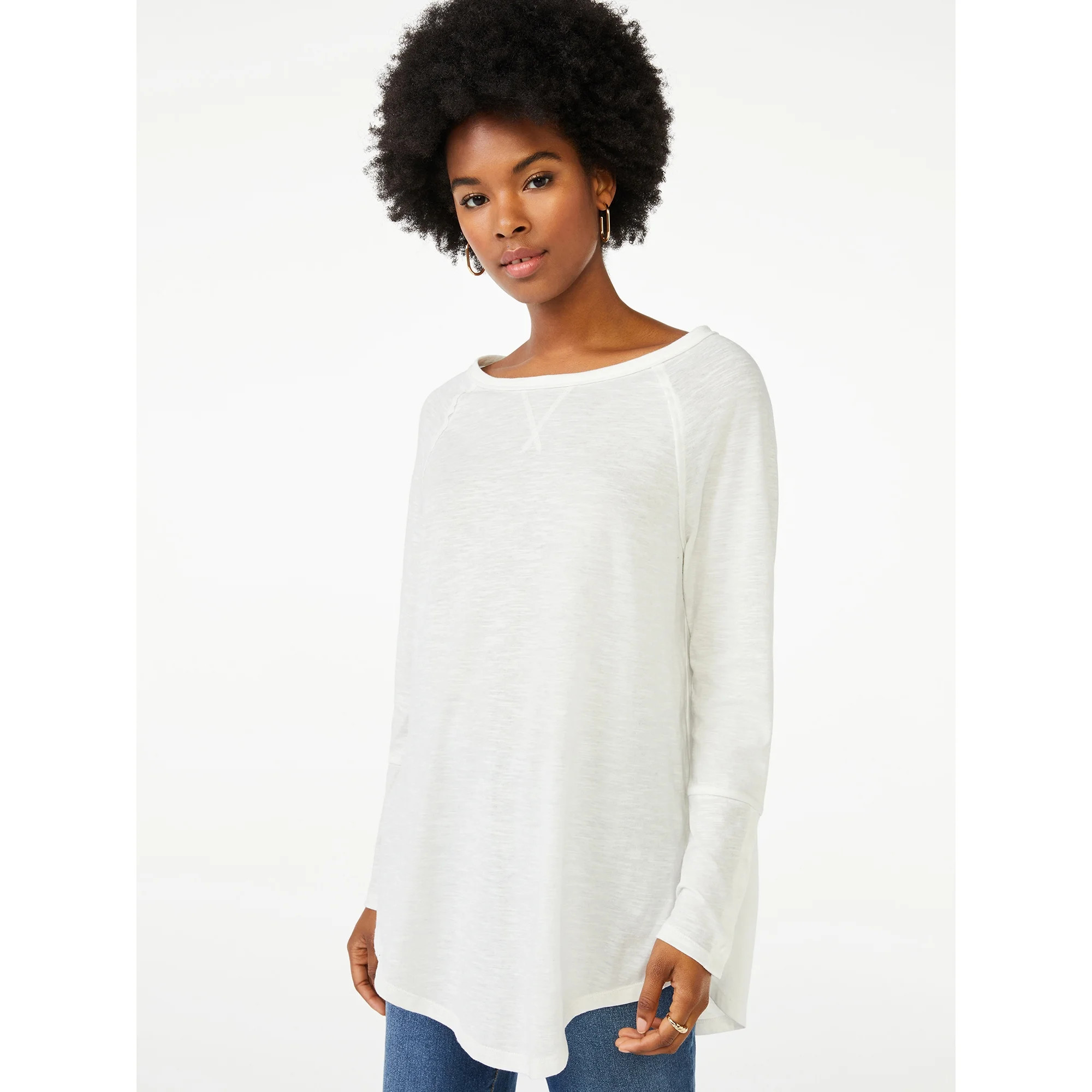 Scoop Women's Semi Sheer Snap Sleeve Tunic | Walmart (US)