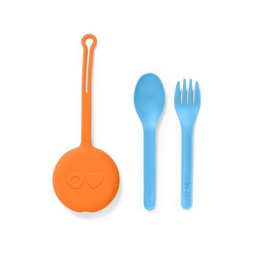 Omie OmieBox Kids Utensils Set with Case - 2 Piece Plastic, Reusable Fork and Spoon Silverware with Pod for Kids (Sunrise) | Amazon (US)