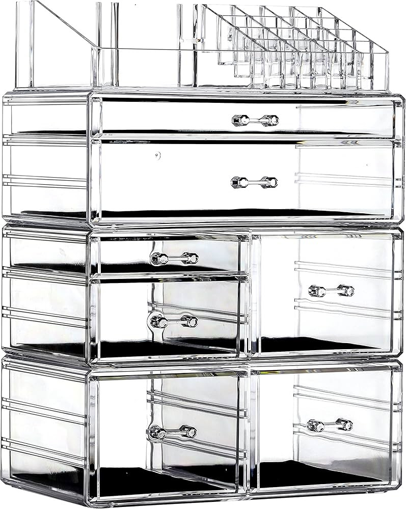 Cq acrylic Clear Makeup Storage Organizer Drawers Skin Care Large Cosmetic Display Cases Stackabl... | Amazon (US)