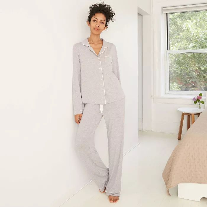 Women's Beautifully Soft Long Sleeve Notch Collar Top and Pants Pajama Set - Stars Above™ | Target