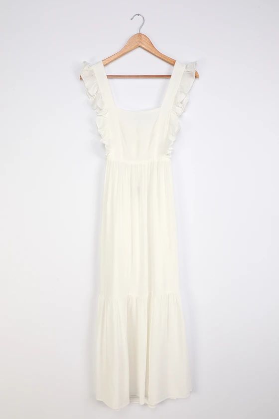 Breezy Sunsets White Tie-Back Ruffled Maxi Dress | Lulus (US)