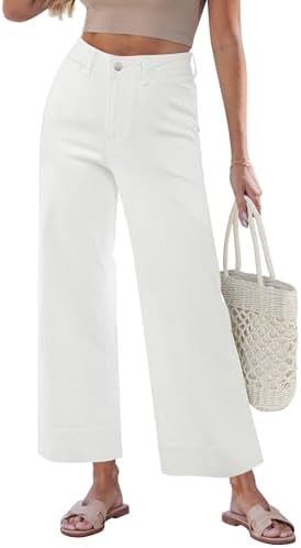 GRAPENT Wide Leg Jeans for Women Cropped Trendy High Waisted Welt Pocket Stretchy Denim Pants Dis... | Amazon (US)