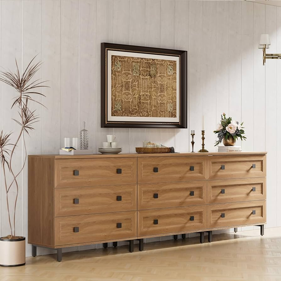 Modern Dresser for Bedroom with 9 Drawers, 3 in 1 Wooden Chest of Drawers with Organizer Storage ... | Amazon (US)