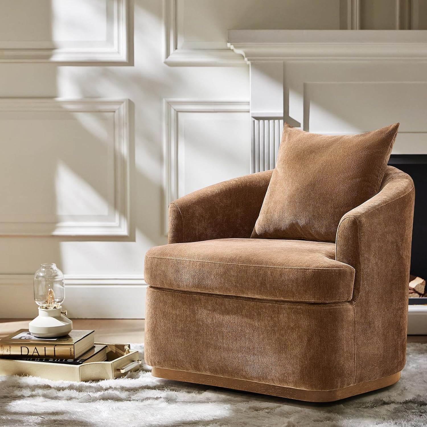 HULALA HOME Modern Swivel Accent Chair with Solid Wood Base, Caramel | Amazon (US)