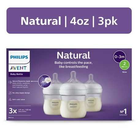 Philips Avent Natural Baby Bottle with Natural Response Nipple (Slow Flow, Flow 2), 4oz, 3-Pack, SCY900/93 | Walmart (US)