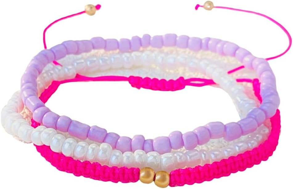 Caiyao 3Pcs Colorful Bohemia Stackable Seed Bead Stretch Bracelets Handmade Adjustable Braided Ra... | Amazon (US)