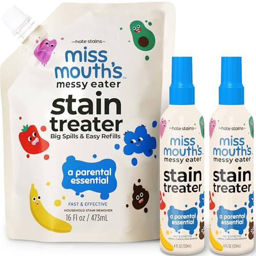 Miss Mouth’s Messy Eater Stain Treater Refill Ready Kit - 2 Pack Stain Remover Spray and 16oz Refill Pouch - Newborn & Baby Essentials - Food, Grease, Coffee Off Laundry, Underwear, Fabric | Amazon (US)