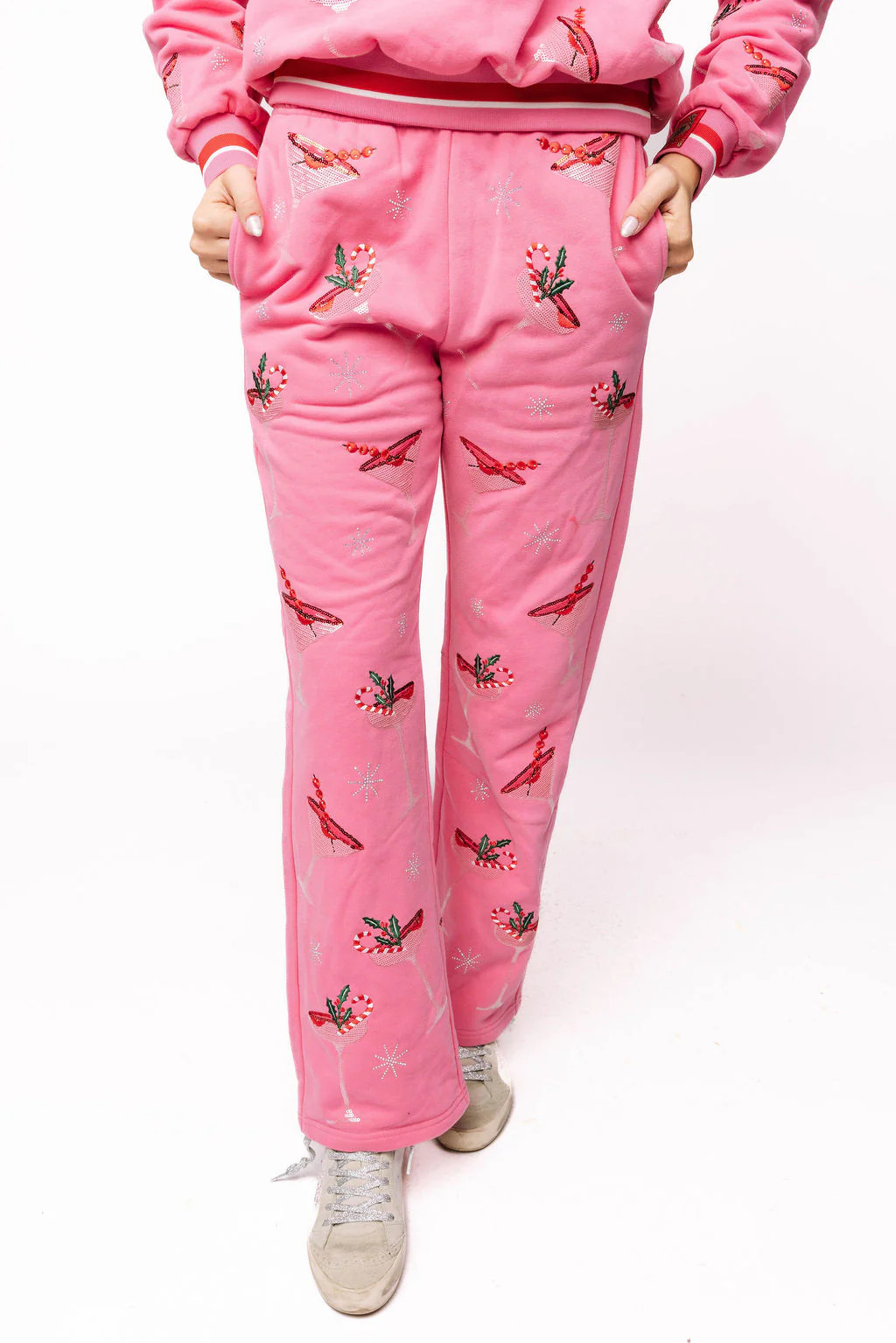 Bright Pink Christmas Cocktail Sweatpant | Queen of Sparkles