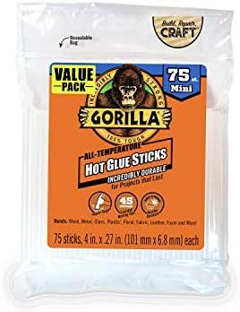 Gorilla Hot Glue Sticks, Mini Size, 4" Long x .27" Diameter, 75 Count, Clear, (Pack of 1) | Amazon (US)