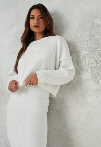 Recycled White Co Ord Seam Front Sweater | Missguided (US & CA)