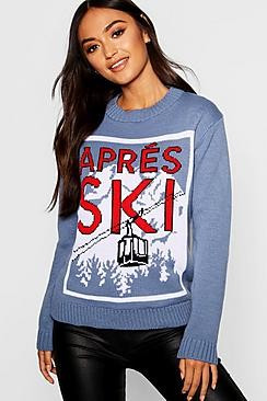 Petite Après Ski Slogan Christmas Jumper | Boohoo.com (US & CA)