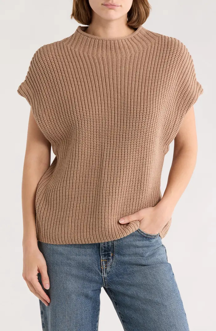 Mock Neck Cap Sleeve Cotton Blend Sweater | Nordstrom Rack