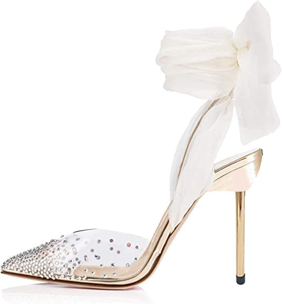 FSJ Women High Heel Ankle Strap Sandals Pointed Toe Rivets Pumps PVC Club Dress Shoes with Studs Fas | Amazon (US)