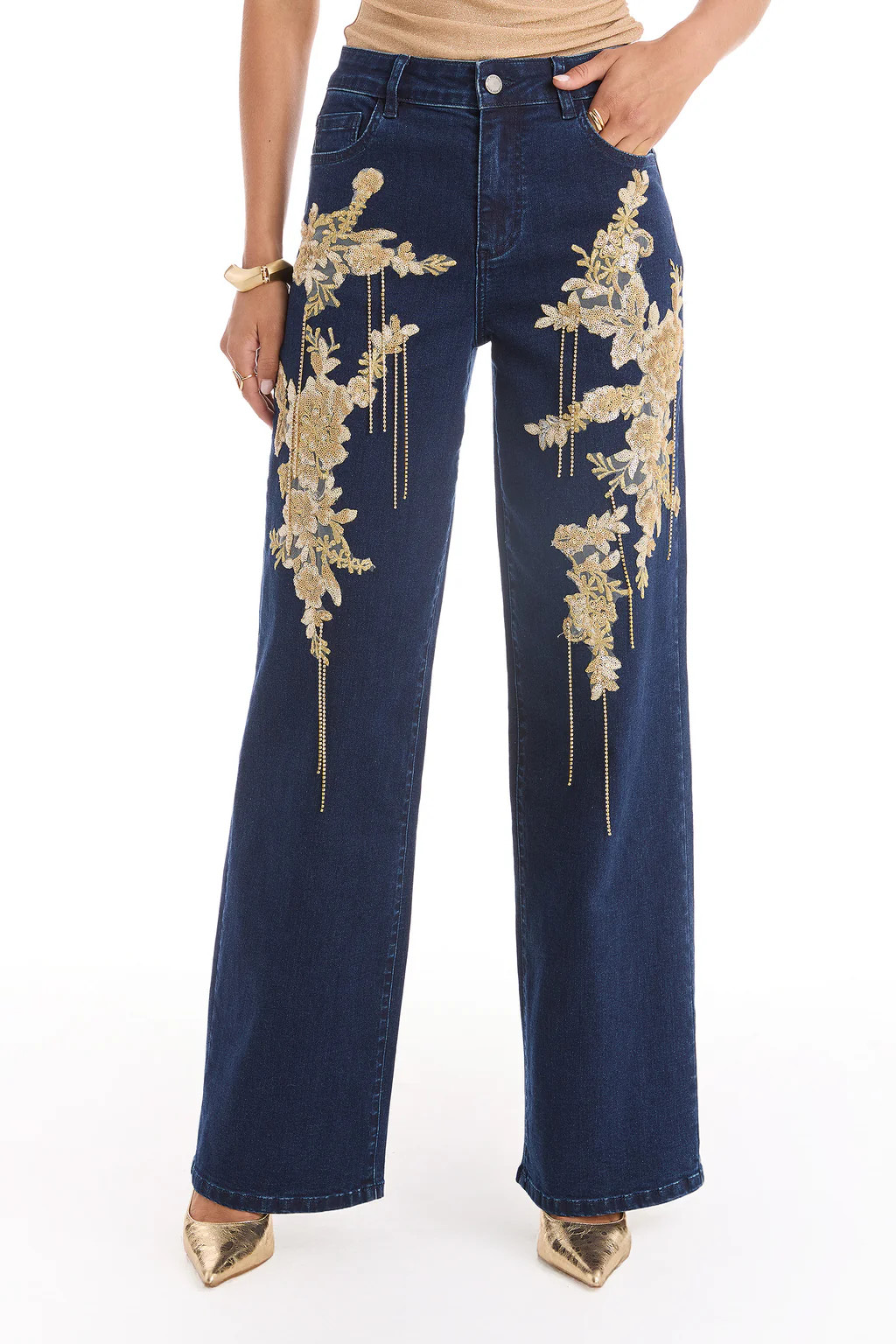 Rocco Gold Embellished Jean - Indigo | The Noli Shop