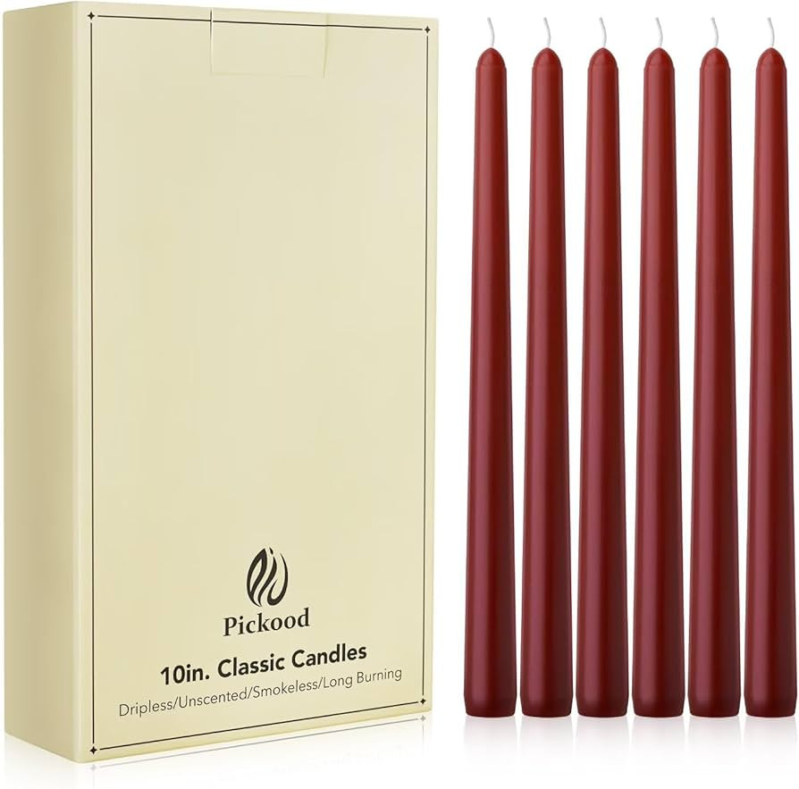 New Burning Formula Unscented Dripless 10-Inch Taper Candles Set of 12 - Dark Red, for Wedding, D... | Amazon (US)