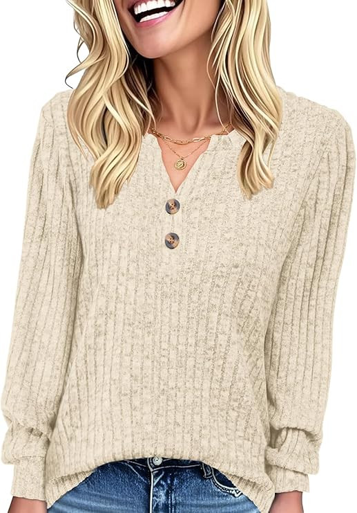 Long Sleeve Shirts for Women Henley Tunic Tops V Neck Casual Fall Top Loose Fit Pullover Sweaters... | Amazon (US)
