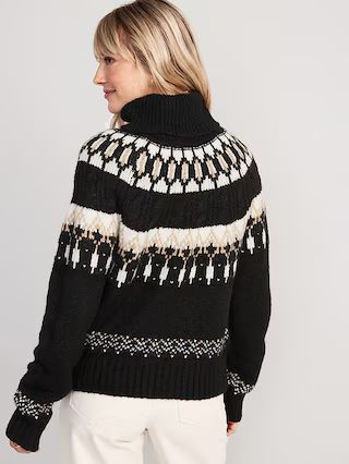 Cozy Fair Isle Cable-Knit Turtleneck Sweater for Women | Old Navy (US)