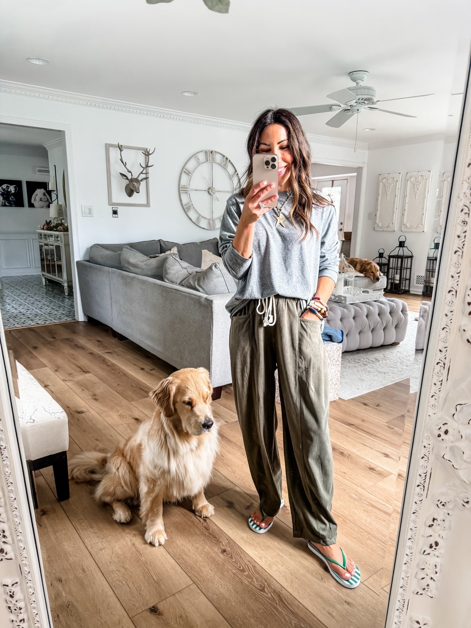Small gray long sleeve tee. Small corduroy pants. Jewelry code houseofleo30

#LTKOver40 #LTKPetite #LTKootd