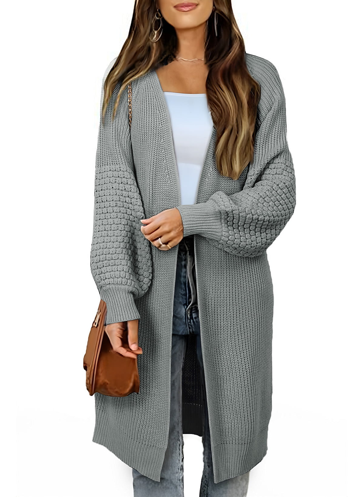 SHEWIN Womens Sweaters Cardigan Long Sleeve Chunky Cable Knit Cardigans Casual Stretchy Open Fron... | Walmart (US)