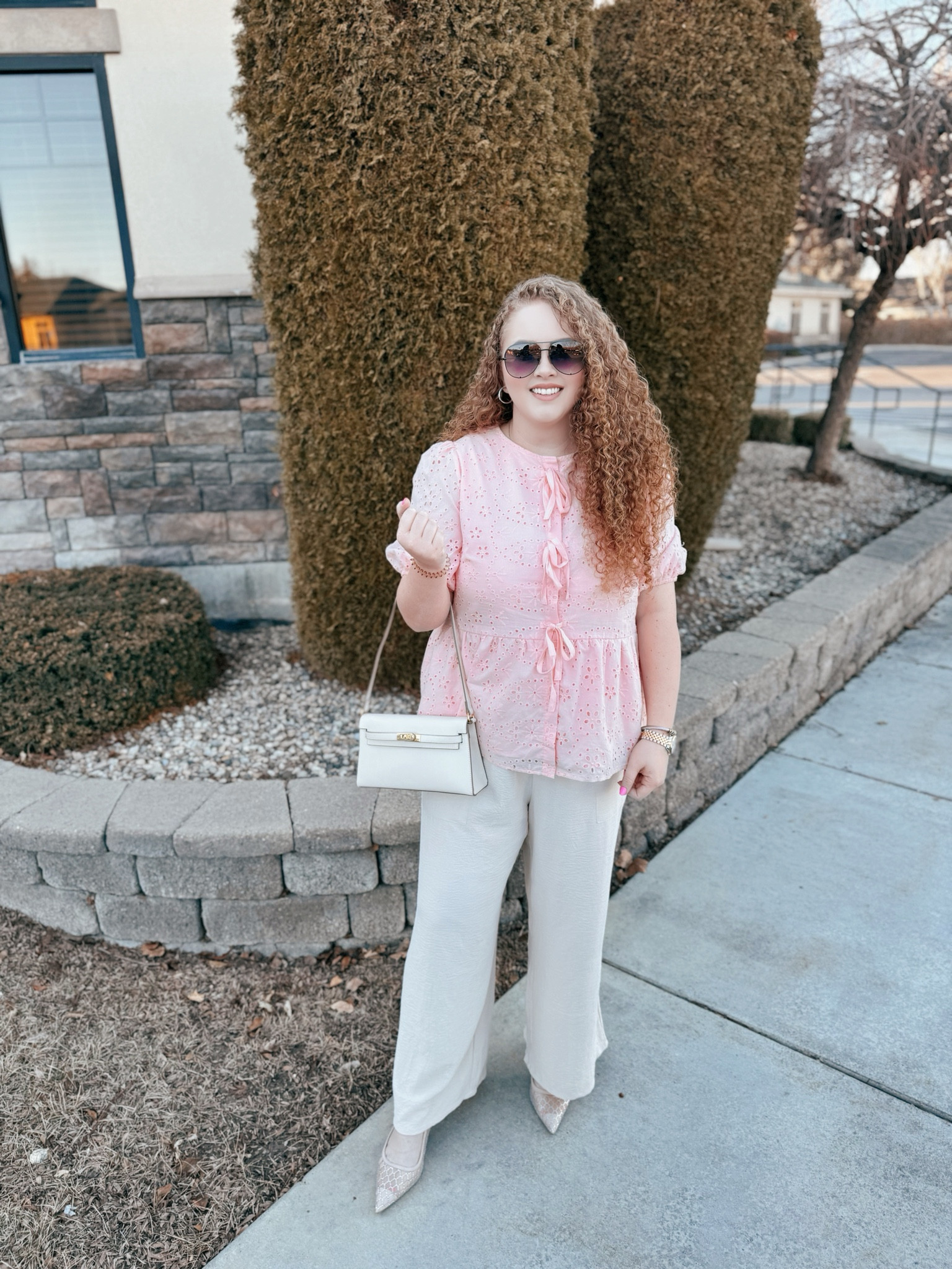 The perfect spring top🌸 work wear | amazon work wear | work wear inspo | amazon work wear inspo | office wear | office look | office outfit inspo | amazon office outfit inspo | work pants | amazon work pants | amazon dress pants | cream dress pants | pink bow top | amazon pink top | spring blouse | amazon spring blouse | amazon fashion | amazon finds | spring office outfit inspo | spring work wear | teacher outfit inspo | spring outfit | heels | sling back heels

#LTKMidsize #LTKWorkwear #LTKStyleTip