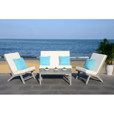 Heflin 4 Piece Sofa Seating Group with Cushions Frame Color: Gray Wash, Cushion Color: White/Light B | Wayfair North America