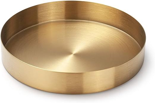 IVAILEX Round Gold Tray Stainless Steel Jewelry, Make up, Candle Plate Decorative Tray (7 inches) | Amazon (US)