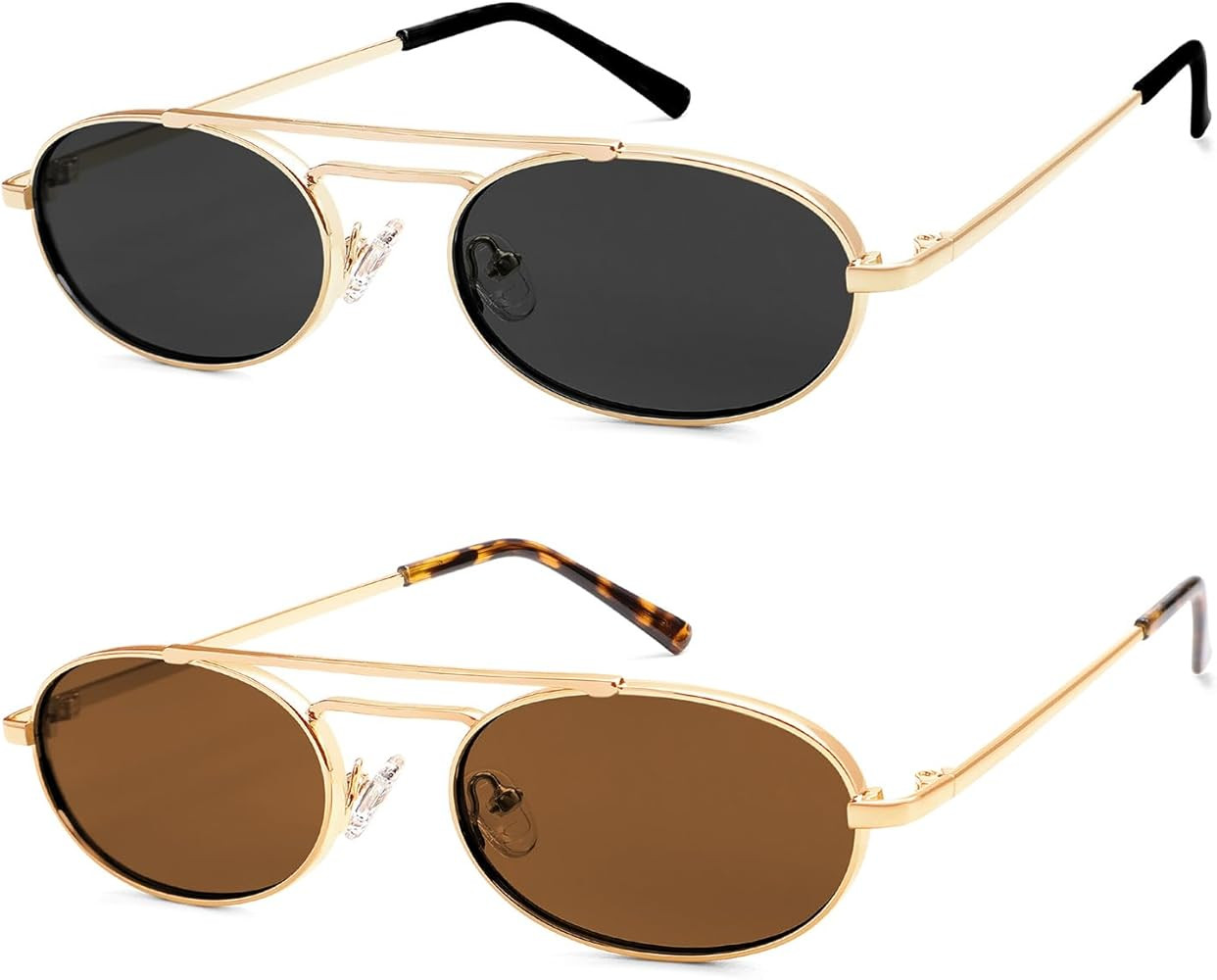 Oval Trendy Retro sunglasses Double bridge for women men 90S Narrow Vintage Small Sunnies AR81048 | Amazon (US)