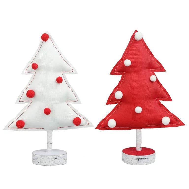 Holiday Time Medium Red and White Fabric Christmas Tabletop Trees, Set of 2, 6.25"W x 10"H - Walm... | Walmart (US)