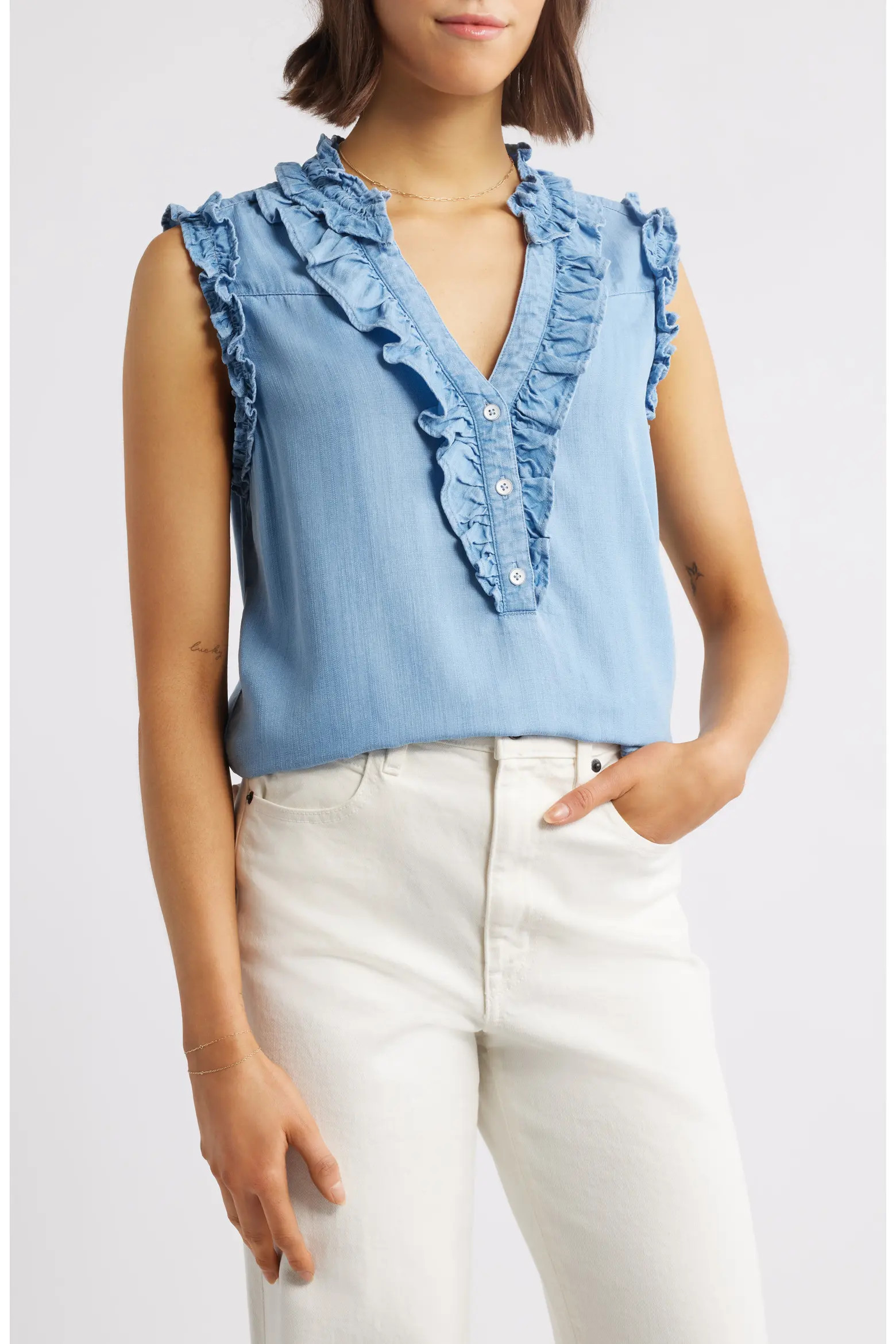 Wit & Wisdom Ruffle Accent Sleeveless Top (Women) | Nordstrom | Nordstrom