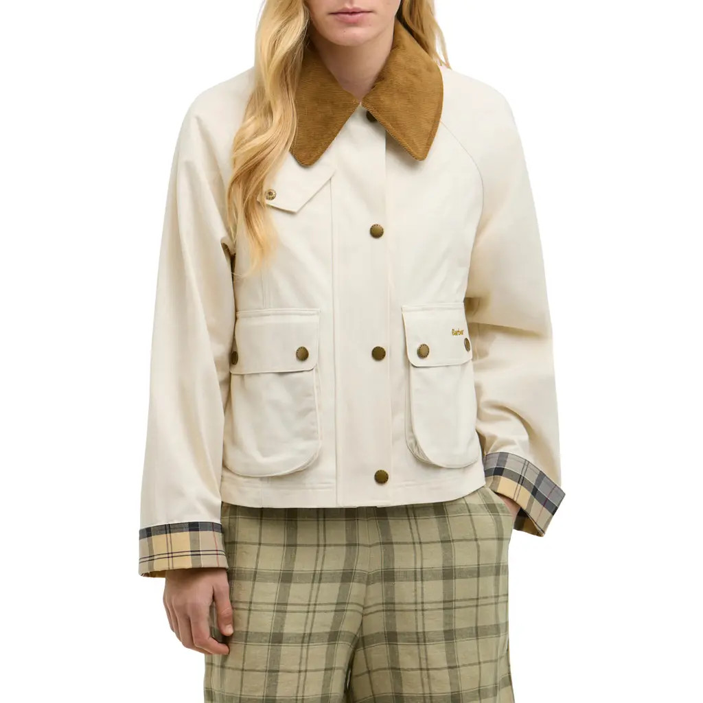 Barbour Beadnell Crop Cotton Jacket in Light Pearl/dress at Nordstrom, Size 14 | Nordstrom