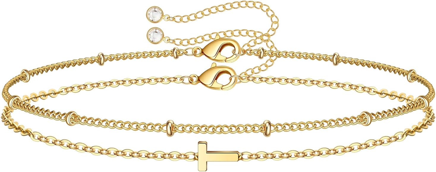 Dainty Gold Initial Bracelets for Women, 14K Gold Plated Dainty Personalized Gold Bracelets Initi... | Amazon (US)