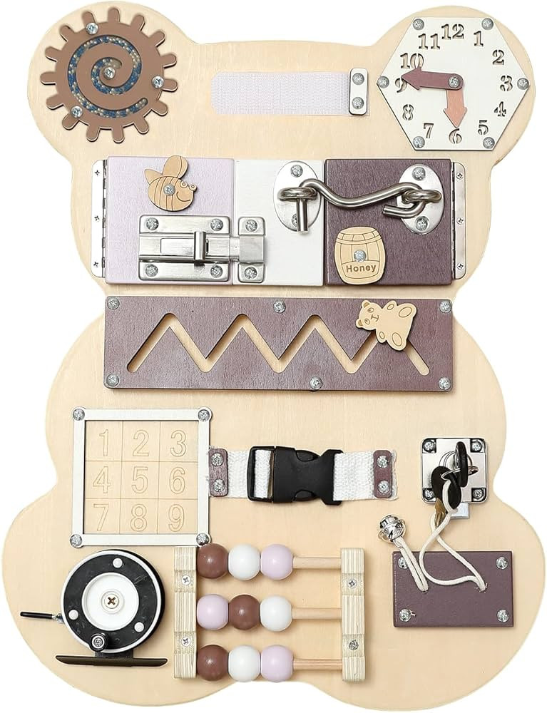 Keeygo Montessori Bear Busy Board for Toddlers, Sensory Activity Board for Fine Motor Skills, Air... | Amazon (US)