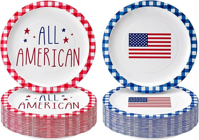 50 Pcs All American USA Paper Plates 9" | 4th of July Patriotic Tableware American Flag Disposabl... | Amazon (US)