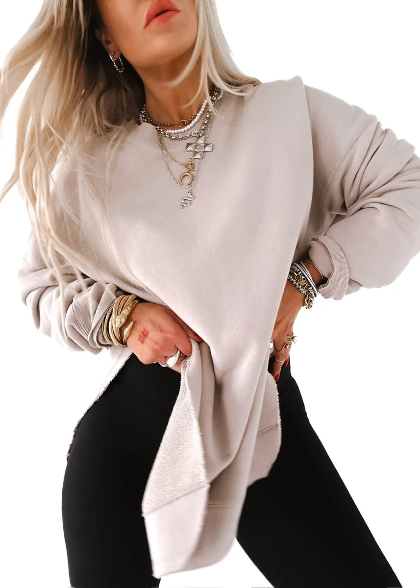 FEEL GOOD SIDE SLIT SWEATSHIRT | Pebby Forevee