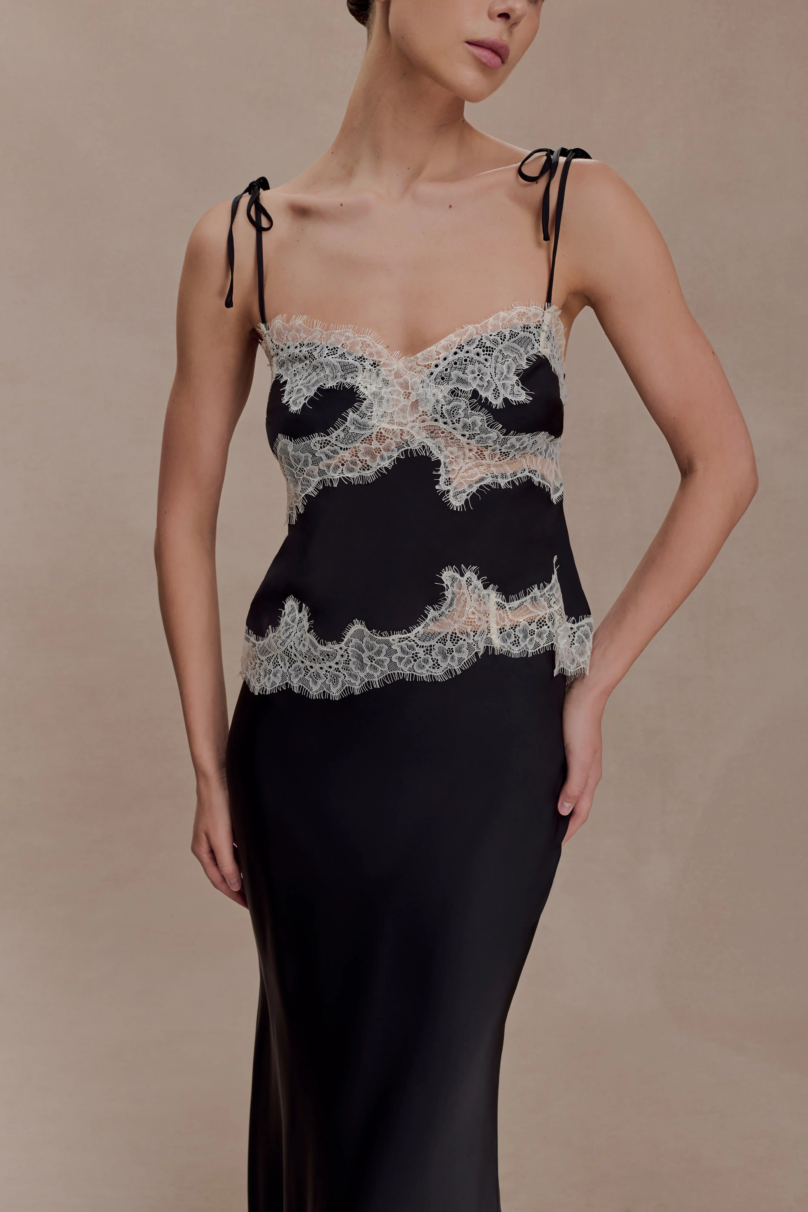 Nina Satin And Lace Camisole - Black/Ivory | Meshki (APAC)