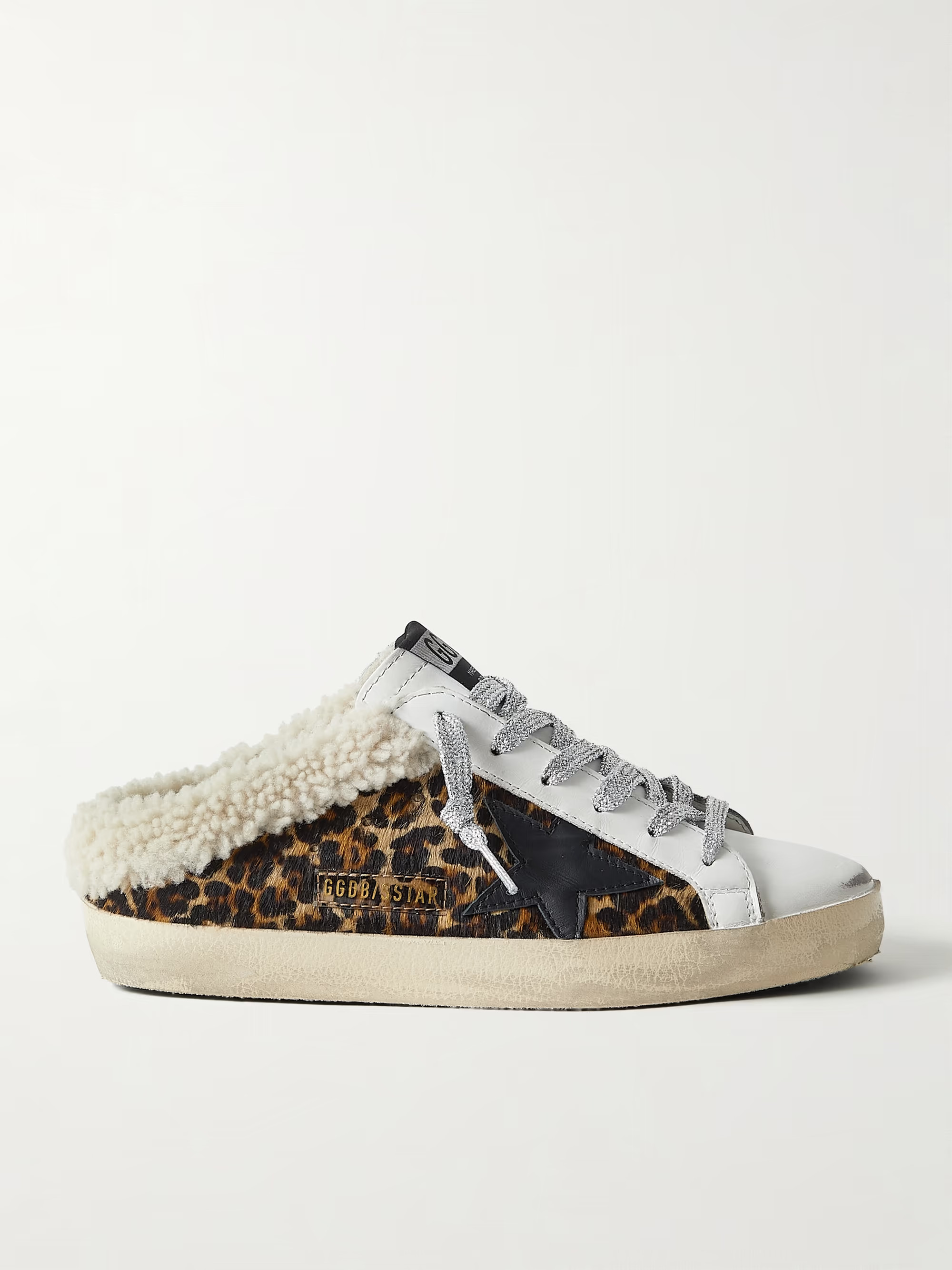 GOLDEN GOOSE Superstar Sabot shearling-lined distressed leopard-print calf hair and leather slip-... | NET-A-PORTER (US)
