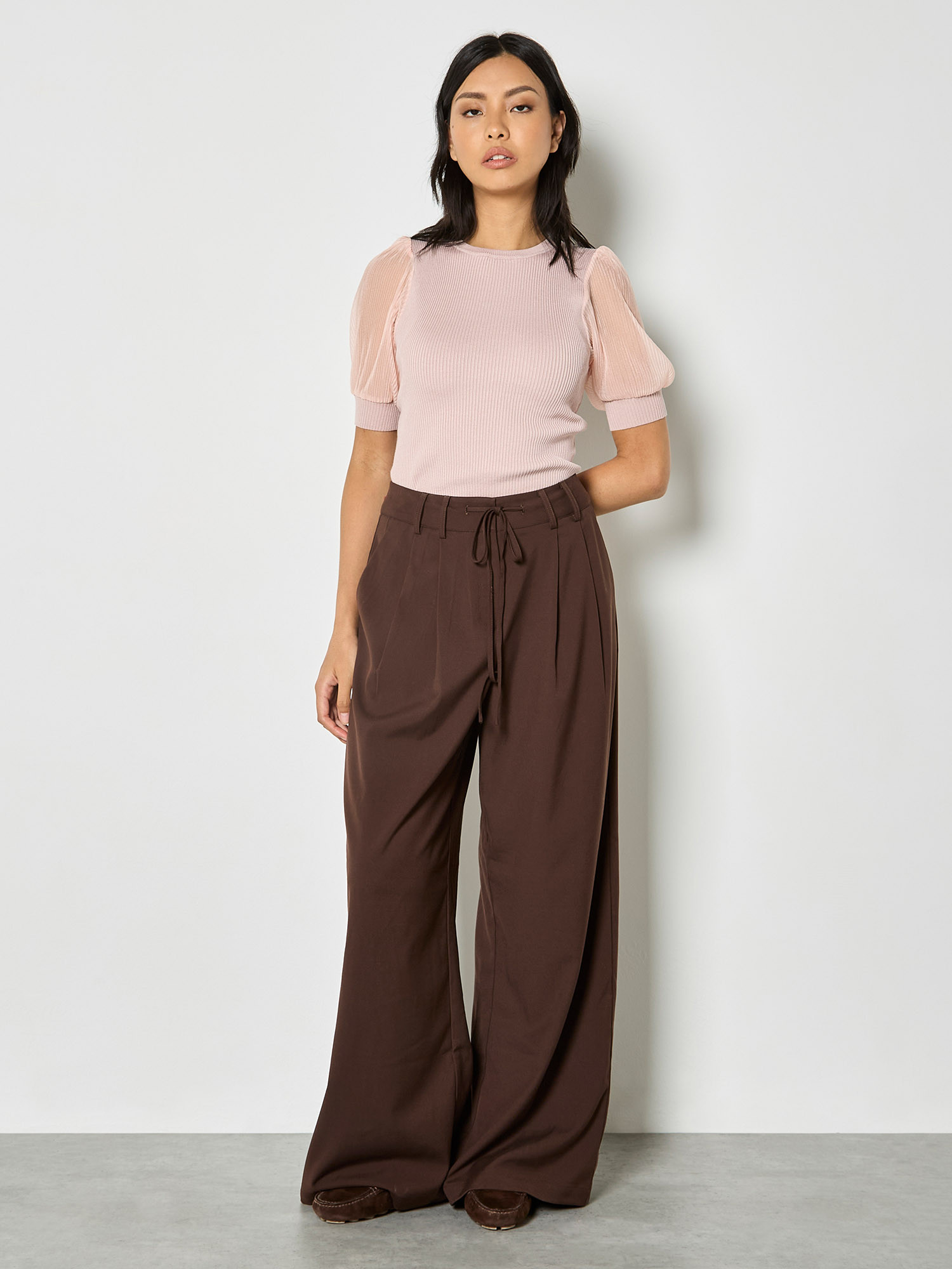 Pleat Detail Wide Leg Drawstring Trousers | Apricot Clothing | Apricot (UK)