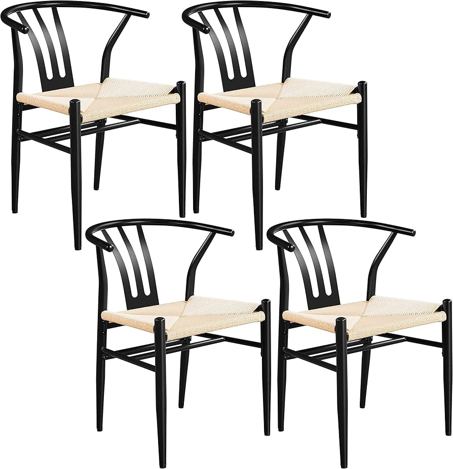 Yaheetech 4PCS Weave Dining Chair Mid-Century Modern Metal Rattan Chair for Kitchen, Dining, Livi... | Amazon (US)