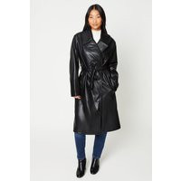 Petite Faux Leather Longline Trench Coat | Debenhams UK