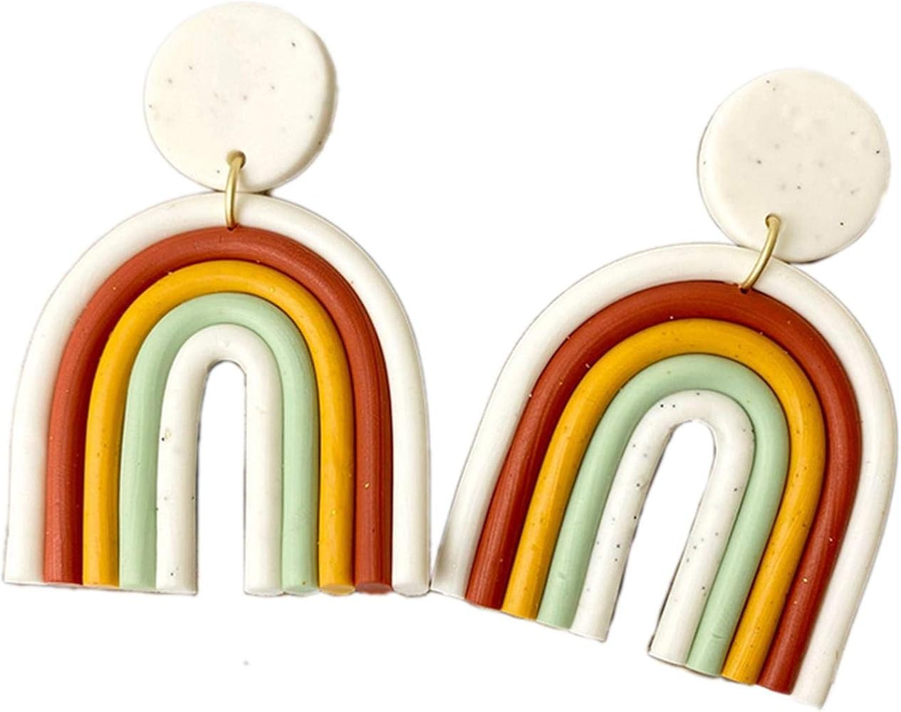 Handmade Bohemian Rainbow Clay Dangle Earrings Colorful Ceramic Clay U Shape Earrings for Women Girl | Amazon (US)