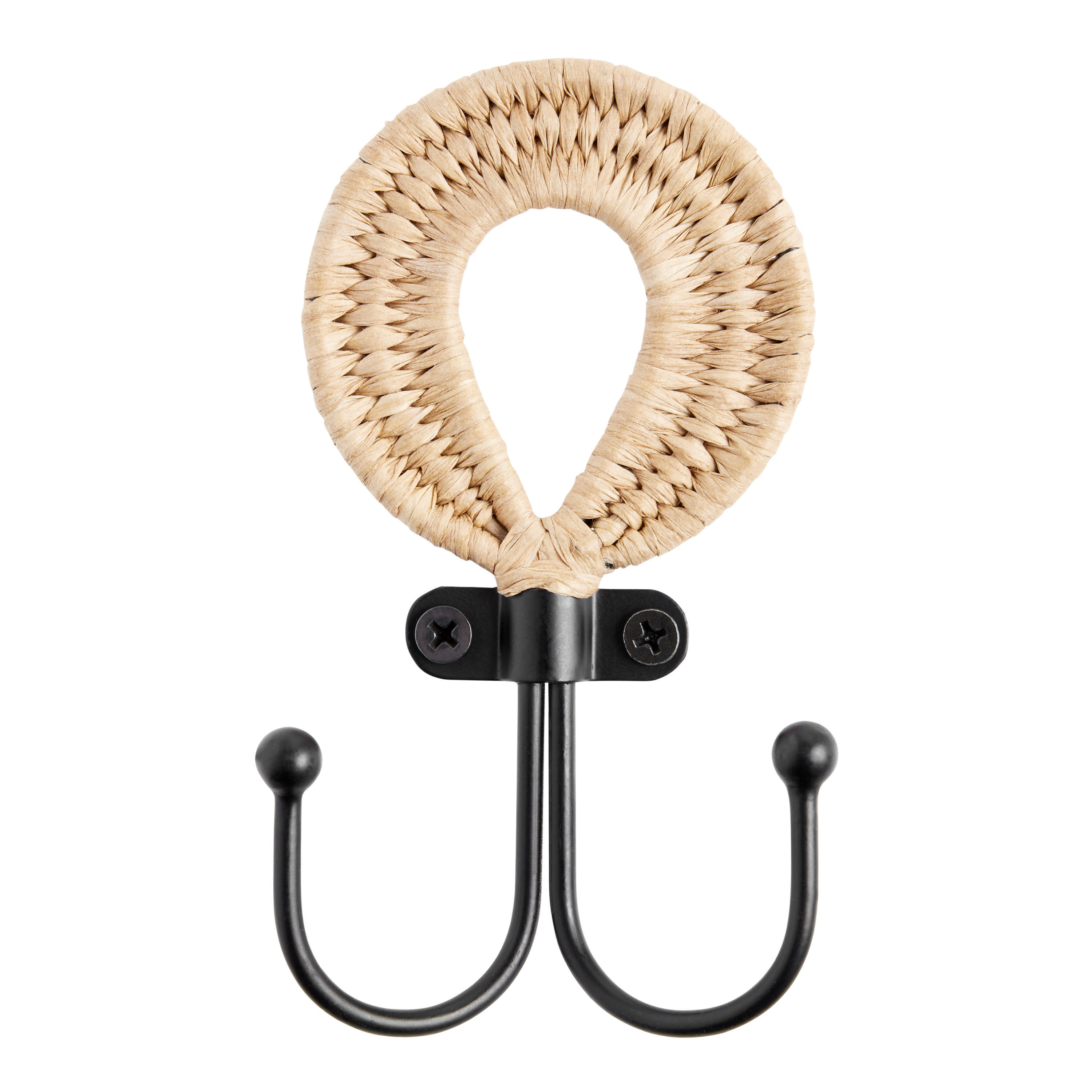 Black Metal And Raffia Double Wall Hook | World Market