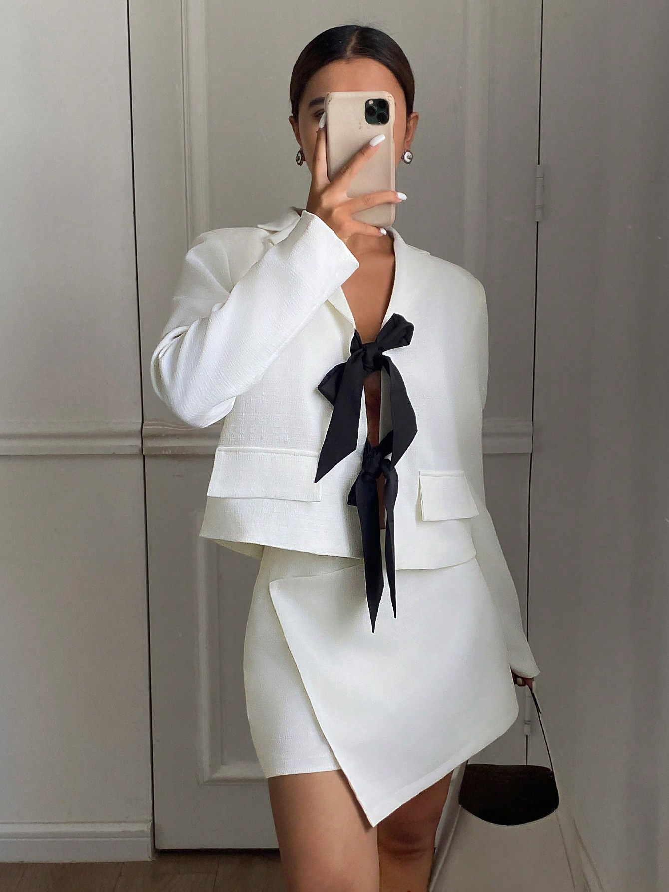 TrendsSHEIN Frenchy Women's Knotted Collar Long Sleeve Jacket And Asymmetric Hem Midi Skirt Elega... | SHEIN