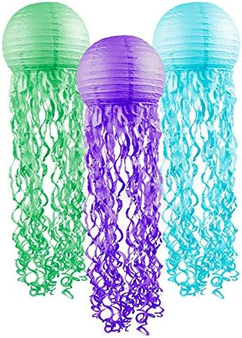 Jellyfish Paper Lanterns 3 Pack Purple Green and Blue Mermaid Under The Sea Ocean Birthday Party ... | Amazon (US)