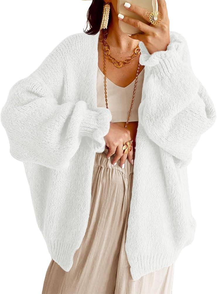 Saodimallsu Womens Oversized Open Front Cardigan Fall Ruffle Lantern Long Sleeve Chunky Knit Loos... | Amazon (US)