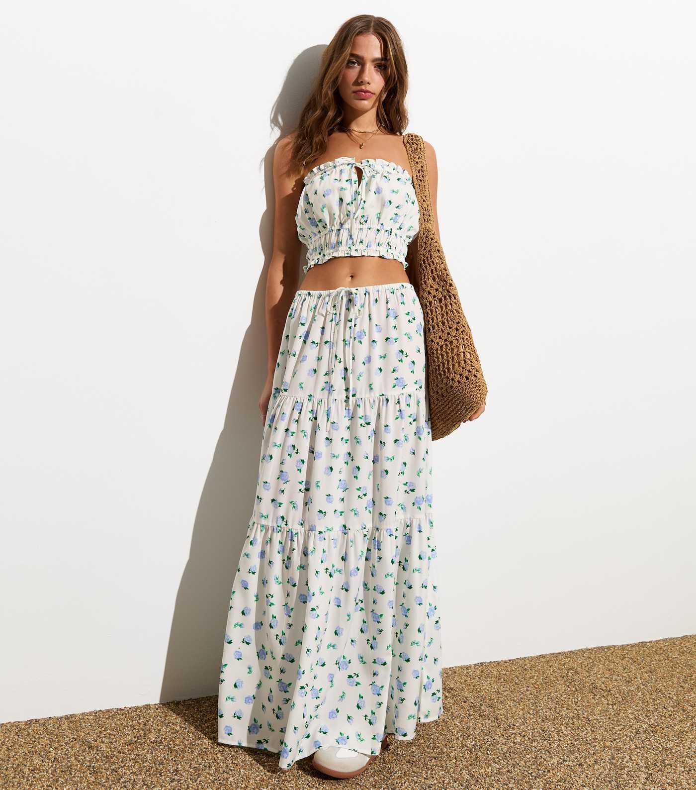 White Ditsy Floral Tiered Midi Skirt | New Look | New Look (UK)