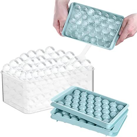 Amazon.com: Round Ice Cube Tray with Lid & Bin Ice Ball Maker Mold for Freezer with Container Min... | Amazon (US)