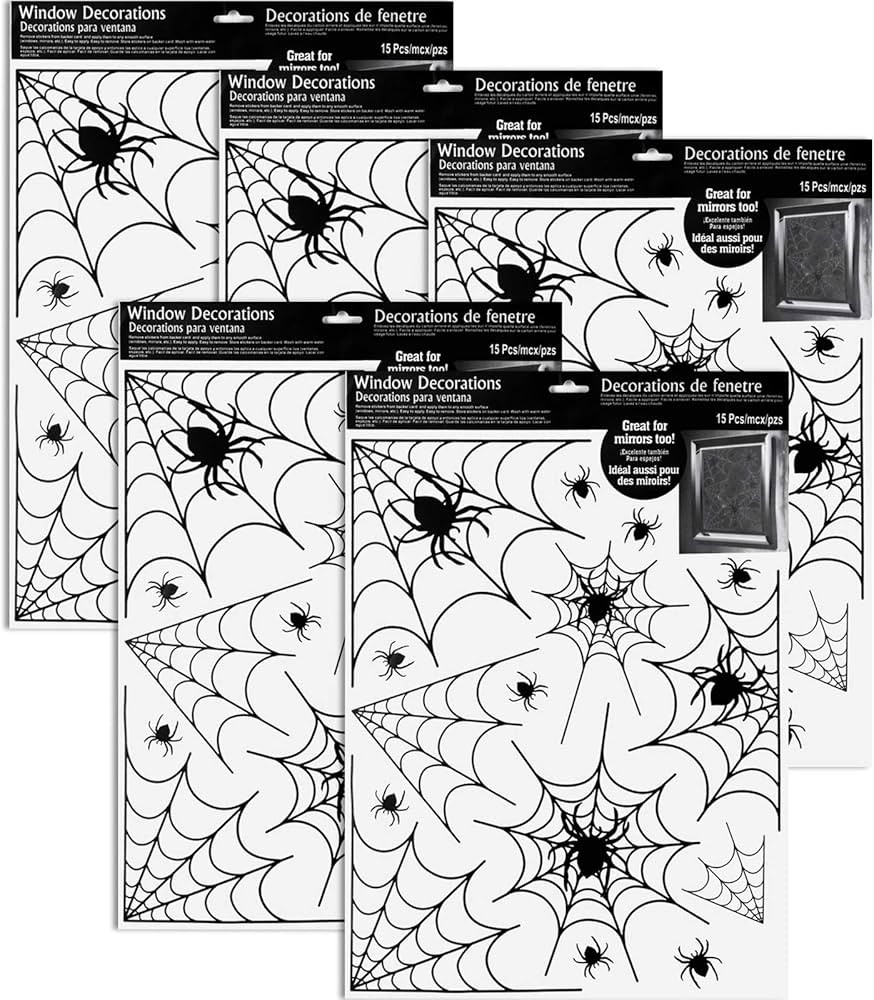 5 Sheets Halloween Window Stickers Wall Decoration Set Spider Web Design Window Clings for Hallow... | Amazon (US)