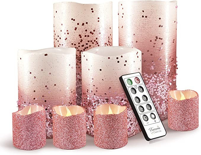 Furora LIGHTING Rose Gold LED Candles Battery Operated 8 Pack with Remote Control, Dusty Rose Rea... | Amazon (US)
