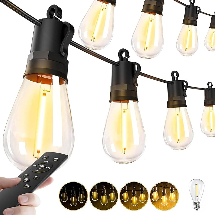 Outdoor String Lights Patio LED - Light Outside 50Ft 15M Waterproof Remote Dimmable S14 Porch Lig... | Amazon (US)